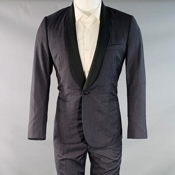 BAND OF OUTSIDERS Size 38 Regular Navy Black Stripe Wool Shawl Lapel Tuxedo - Picture 1 of 12